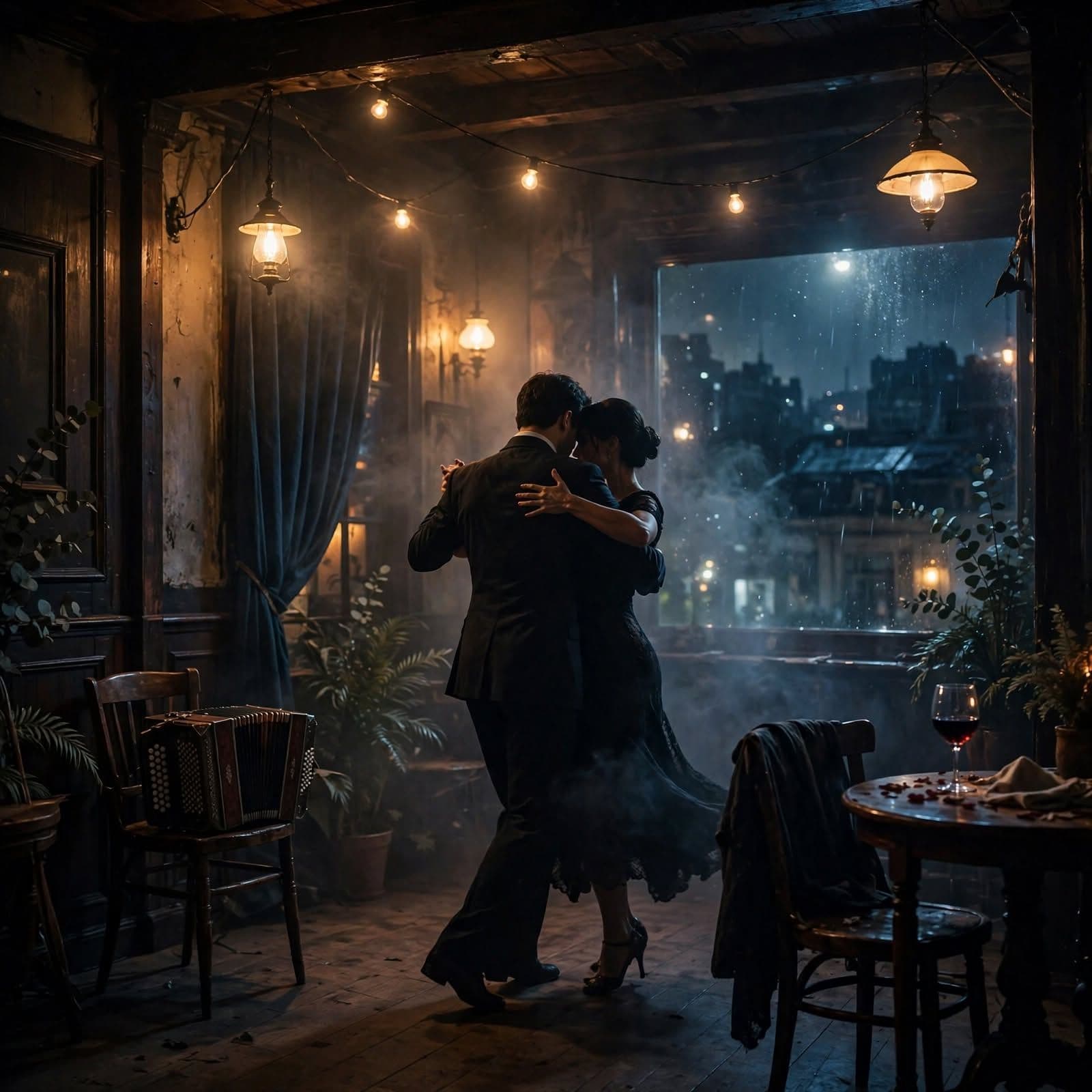 Milonga Nocturna Street Scene with Bandoneon in Buenos Aires