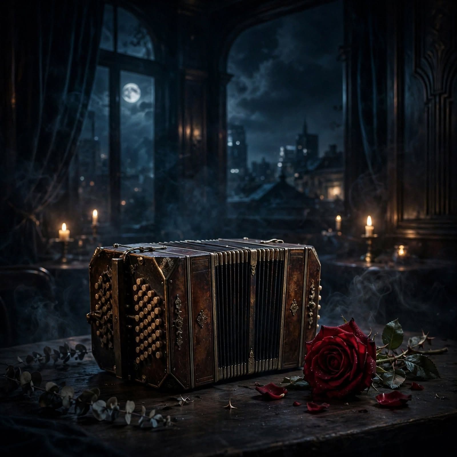 Midnight Milonga Dance Floor with Bandoneon and Piano